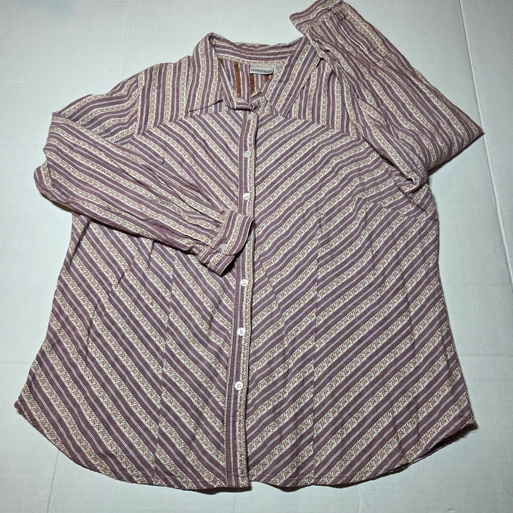 Fashion Bug Striped‎ Floral Patterned Blouse Long Sleeve Button Up Size 18/20